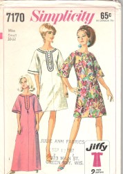 7170 SIMPLICITY 1967 SIMPLE JIFFY SS CAFTAN LENGTHS PATTERN 14-16,18-20